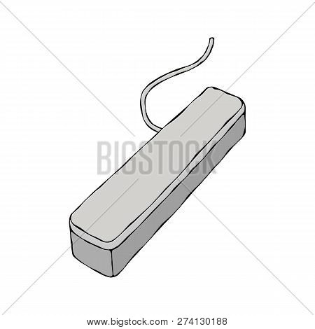 Grey Plastic Box With Wire. Eps10 Vector. Hand Drawn Doodle Style Realistic Illustration.