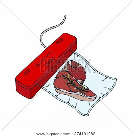 Vacuumizer Food Sealer. What Is Sous-vide. Slow Cooking Technology. Perfect Tender Juicy Meat Steak.