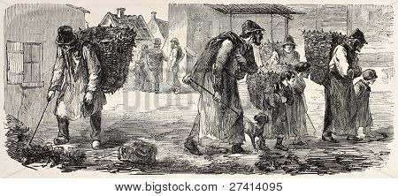 Chiffonniers en illustration ancienne de Paris. Créé par Lhernault, publié sur l'Univers du Journal l'illustration,