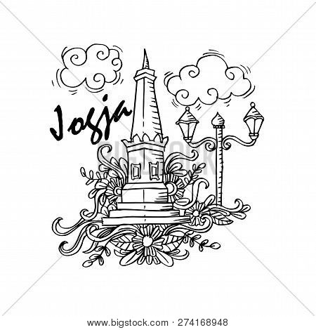 Doodle Of Yogyakarta City Of Indonesia. Black And White.