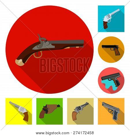 Vector Illustration Of Revolver And Pistol Sign. Collection Of Revolver And Trigger Stock Vector Ill