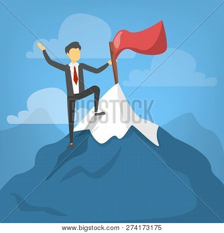 Businessman On A Top Of The Mountain