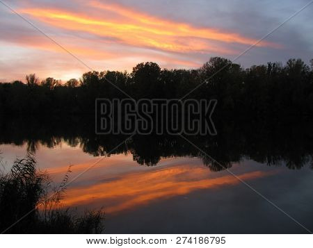 Beautiful Autumn Sunset On The Dnieper River