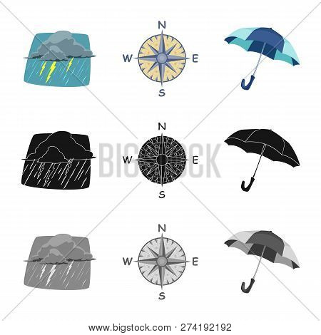Vector Illustration Of Weather And Climate Sign. Set Of Weather And Cloud Stock Vector Illustration.