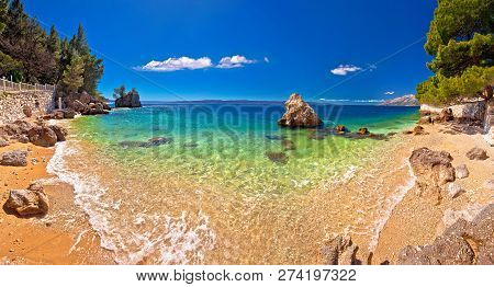 Idyllic Beach In Brela Panoramic View, Punta Rata Beach In Dalmatia, Croatia