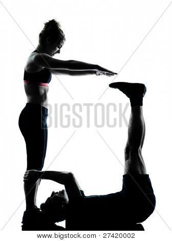 jeden pár muž žena cvičení cvičení aerobic fitness postoj celé délce silouhette studio ISO