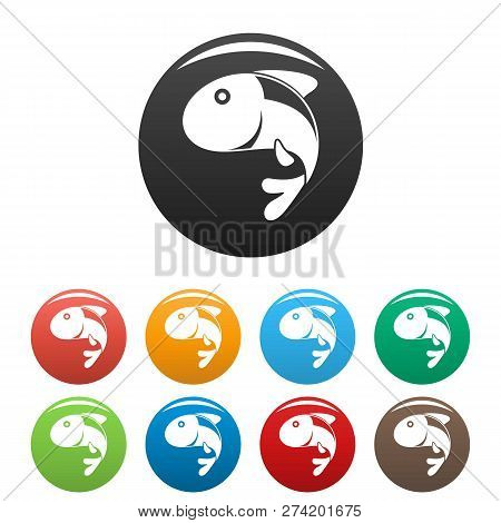 Gold Fish Icons Set 9 Color Vector Isolated On White For Any Design