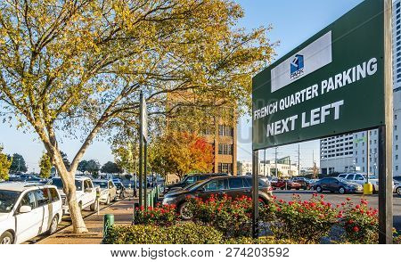 New Orleans, Usa - Dec 4, 2017: Public Car Parking Area At The French Quarter Area. Along Decatur St