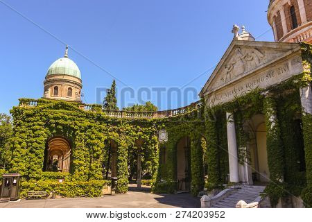 Zagreb, Croatia - 2013: Plants Cover The Facade Of Mirogoj Cemetery