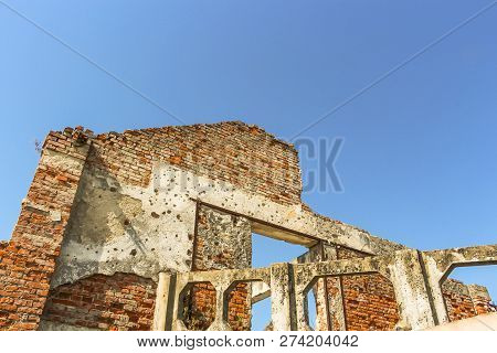 War-torn Building Shelled And Riddled With Bullet Holes At The Museum Of Army Collections From The C