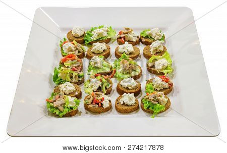 Small Sandwiches On The White Plate, White Background
