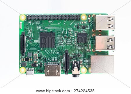 Small Single-board Computer On White Background. Open Source Computer, For Anyone Who Wants To Start