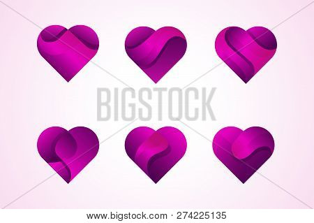 Heart On Valentines Day In Love Vector. Heart Shape Lovely Pink Sign On Hearted Celebration And Gree