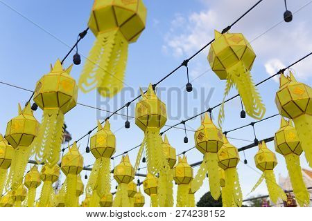 Thai Northern Yipeng Lantern Festival Decoration Inside The Old Temple During New Year Celebration B