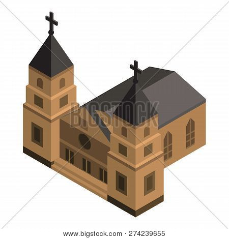 Double Tower Church Icon. Isometric Of Double Tower Church Vector Icon For Web Design Isolated On Wh