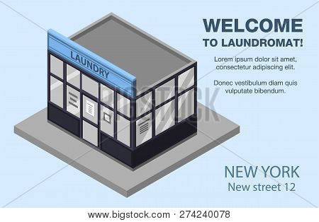 Street Laundry Building Concept Background. Isometric Illustration Of Street Laundry Building Vector