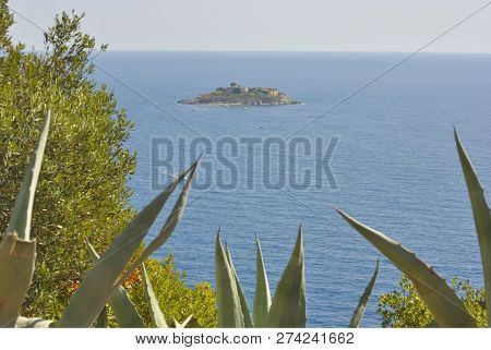 View Of Island Of Mamula Fortress, The Entrance To The Boka Kotorska Bay, Montenegro.