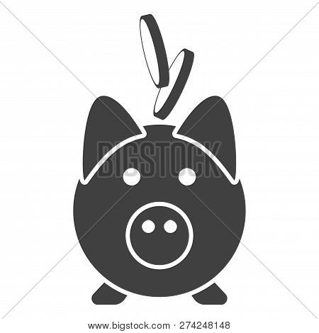 Icon Piggy Bank With Falling Coins Into It. Vector On White Background.