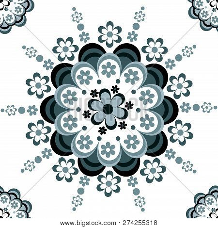 Black And White Floral Seamless Pattern For Ceramic, Porcelain, Chinaware Design