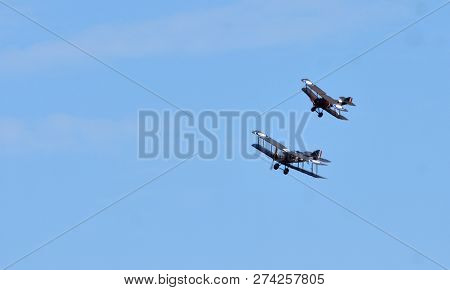 Ickwell, Bedfordshire, England - August 05, 2018: Vintage  Bristol F2.b  And Sopwith Camel Ww1 Aircr