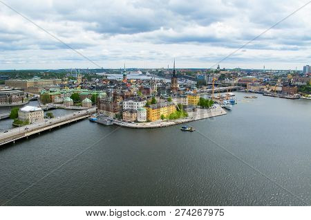 Stockholm Sweden . Wonderful Aerial Panorama From Observation Deck On Gamla Stan (old Town) And A Mo