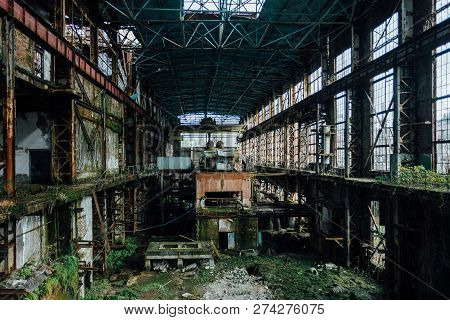 Abandoned, Destroyed By War And Overgrown By Plants And Moss Machinery Of Tkvarcheli (tquarchal) Pow