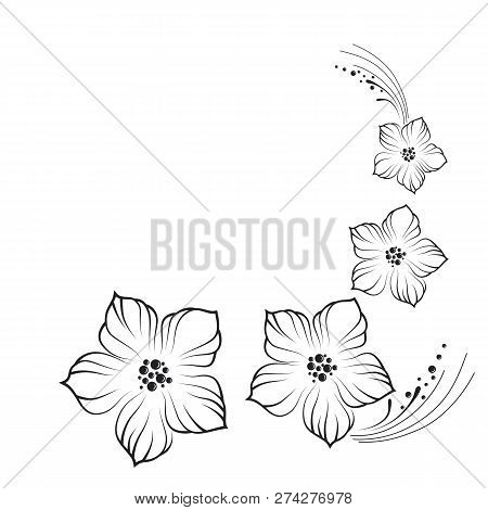Simple Graphic Drawing In Black With Flowers