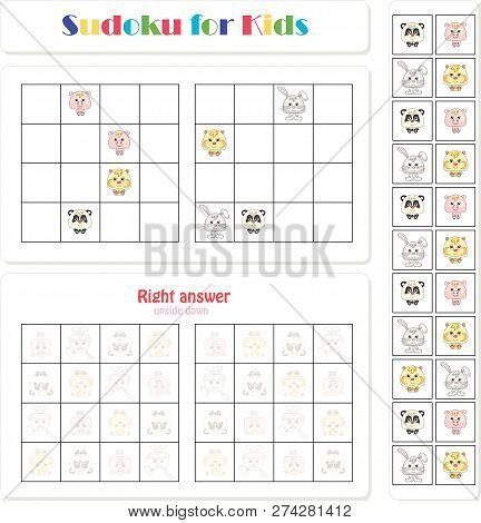 Sudoku For Kids With Funny Cartoon Animals