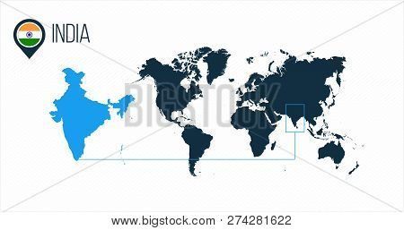 India Location Modern Vector Map For Infographics. All World Countries Without Names. Round Flag In 