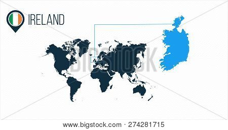 Ireland Location Modern Vector Map For Infographics. All World Countries Without Names. Round Flag I