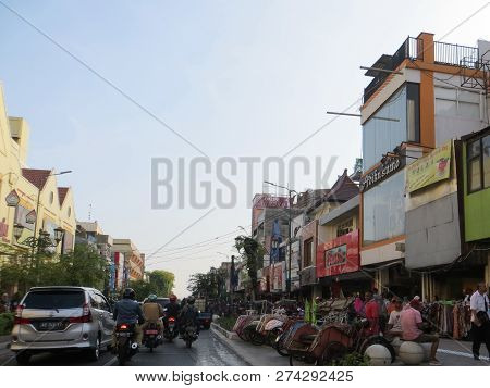 Yogyakarta, Indonesia - October 29, 2018: Congested Traffic
 Of Jalan Malioboro, The Most Famous Str