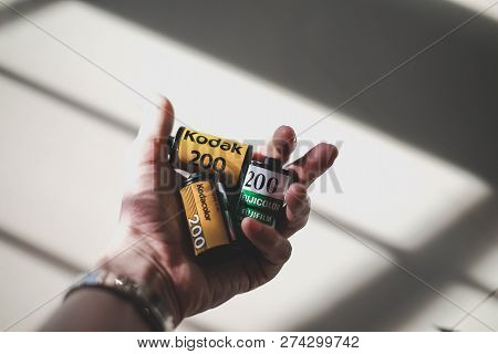 8 Oct 2018:  Kodak Film Roll And Fuji Film Roll In Hand After Shot From Old Camera