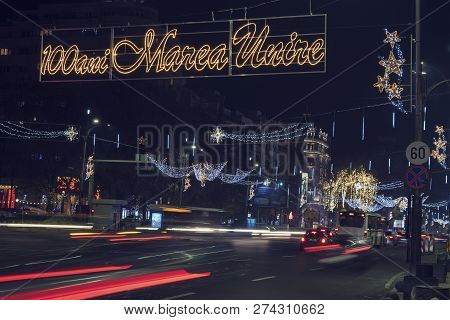 13 Dec 2018, Romania, Bulevardul Nicolae Balcescu Center Of Bucharest. 100 Years Anniversary Since T
