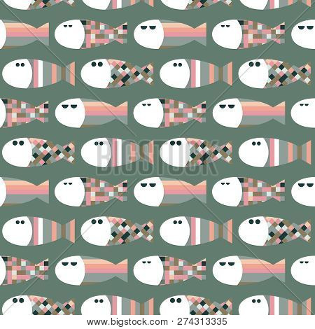 Vector Seamless Pattern With Decorative Abstract Geometric Fish