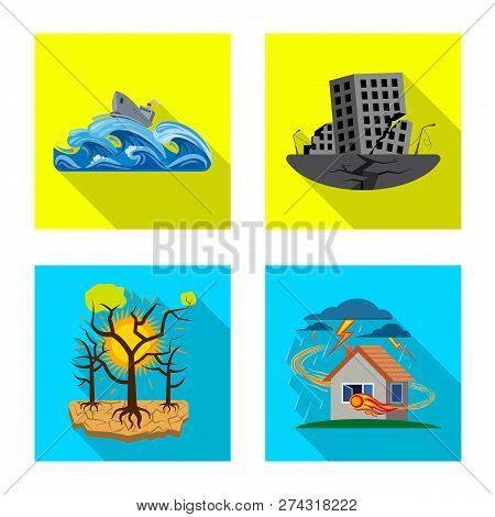 Vector Illustration Of Natural And Disaster Sign. Set Of Natural And Risk Stock Symbol For Web.