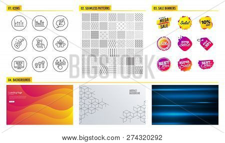 Seamless Pattern. Shopping Mall Banners. Set Of Customer Satisfaction, Copyright Chat And Web Tutori