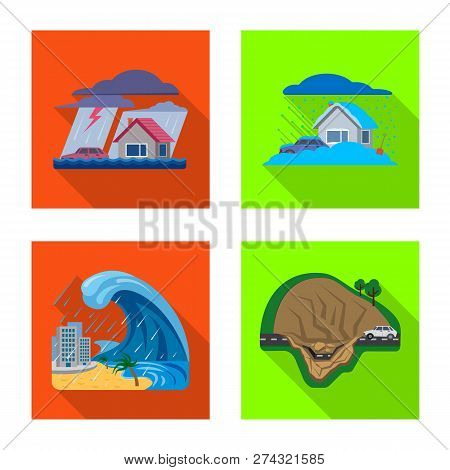 Vector Design Of Natural And Disaster Symbol. Set Of Natural And Risk Stock Symbol For Web.