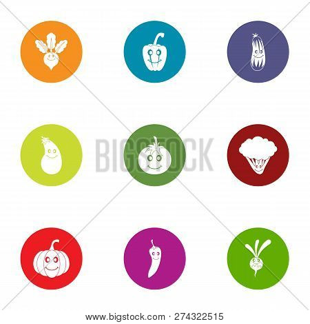 Vegetable Under Ground Icons Set. Flat Set Of 9 Vegetable Under Ground Icons For Web Isolated On Whi