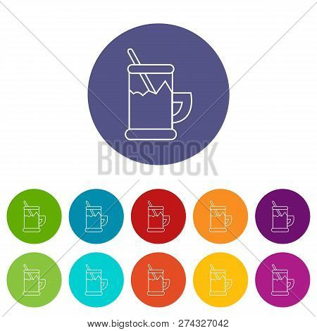 Metal Glass Cup Tea Icons Color Set For Any Web Design On White Background