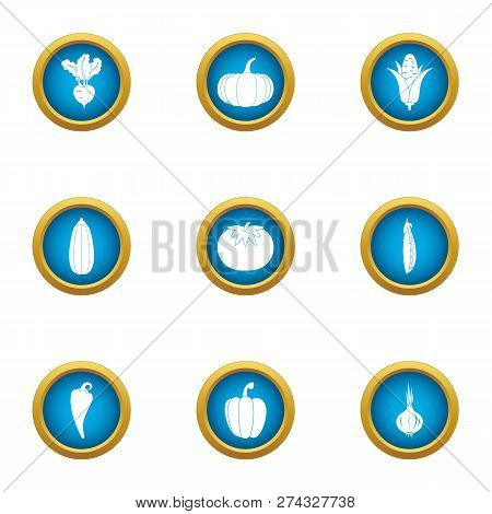 Vegetable Boom Icons Set. Flat Set Of 9 Vegetable Boom Icons For Web Isolated On White Background