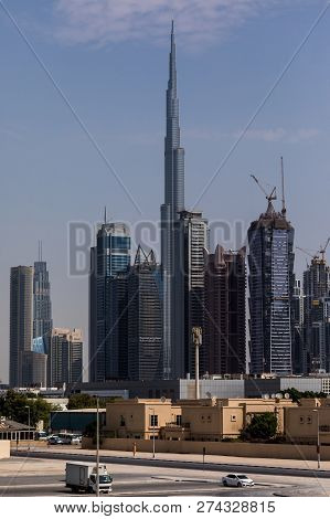 Dubai, United Arab Emirates - October, 2018: Burj Khalifa Tower. This Skyscraper Is The Tallest Man-