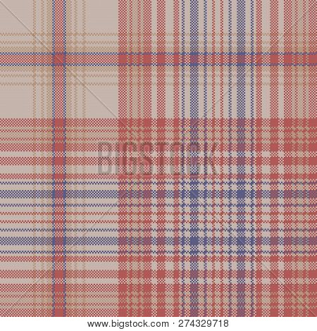 Retro Check Plaid Pixel Seamless Pattern Tartan Vintage. Vector Illustration.