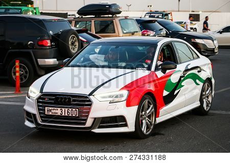 Dubai, Uae - November 15, 2018: Sports Car Audi S3 Takes Part In The Annual Gulf Car Festival.