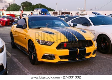 Dubai, Uae - November 15, 2018: Muscle Car Ford Mustang Takes Part In The Annual Gulf Car Festival.