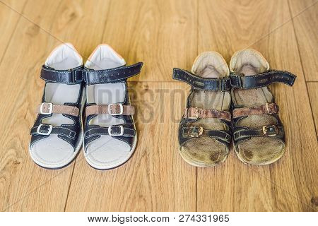 Old And New Childrens Orthopedic Shoes. Thomas Heel, Arch Support