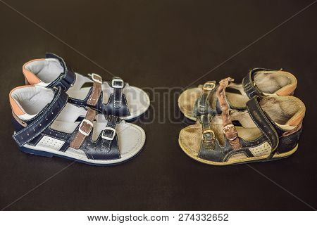 Old And New Childrens Orthopedic Shoes. Thomas Heel, Arch Support
