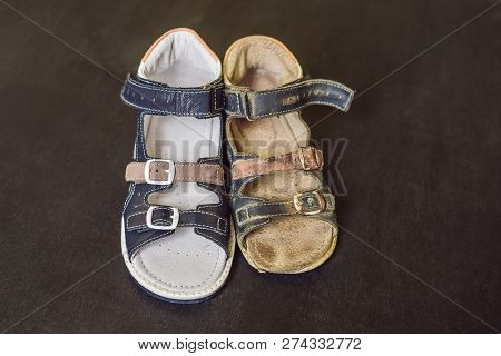 Old And New Childrens Orthopedic Shoes. Thomas Heel, Arch Support