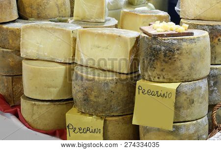 Italian Cheeses For Sale And The Text Pecorino