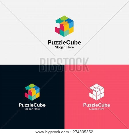 Colorful Puzzle Cube Creative Logo Design Template