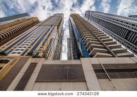 Dubai, United Arab Emirates - October, 2018: Towers, Skyscrapers, Hotels, Modern Architecture, Sheik